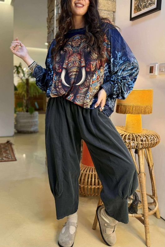 Lomi Mandala Stretch Velour Sweatshirt Navy